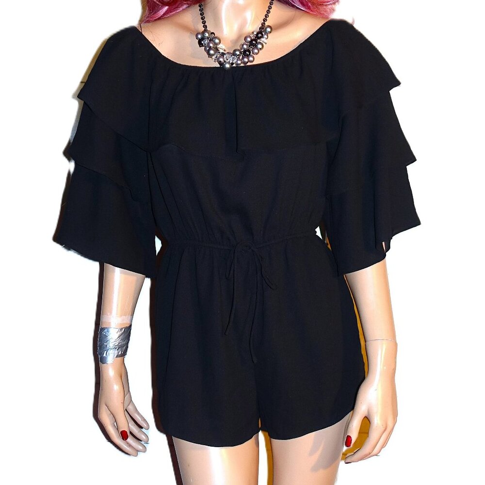 Honey Belle Black Ruffle Romper S